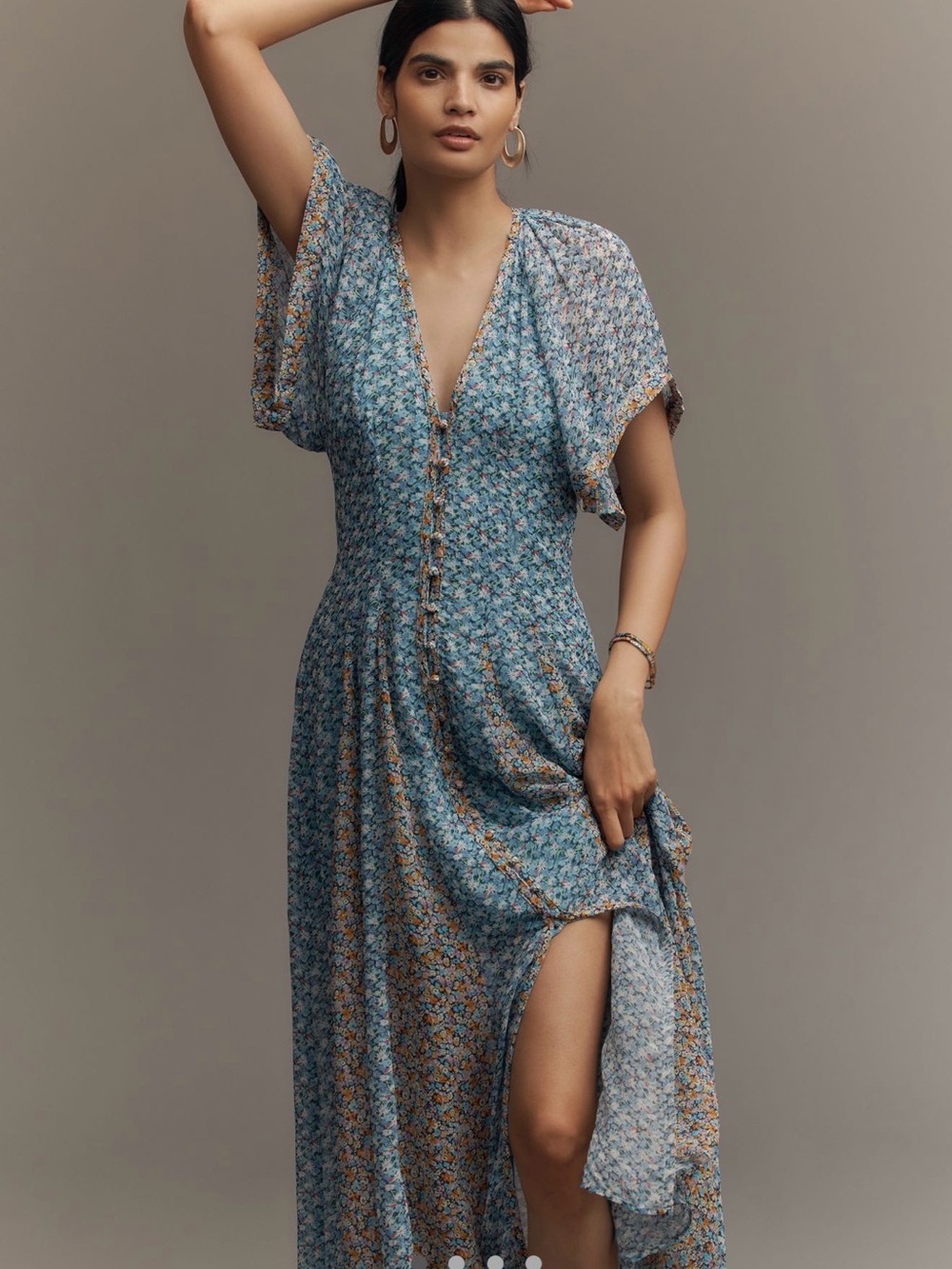 Anthropologie Blue Floral Maxi Dress